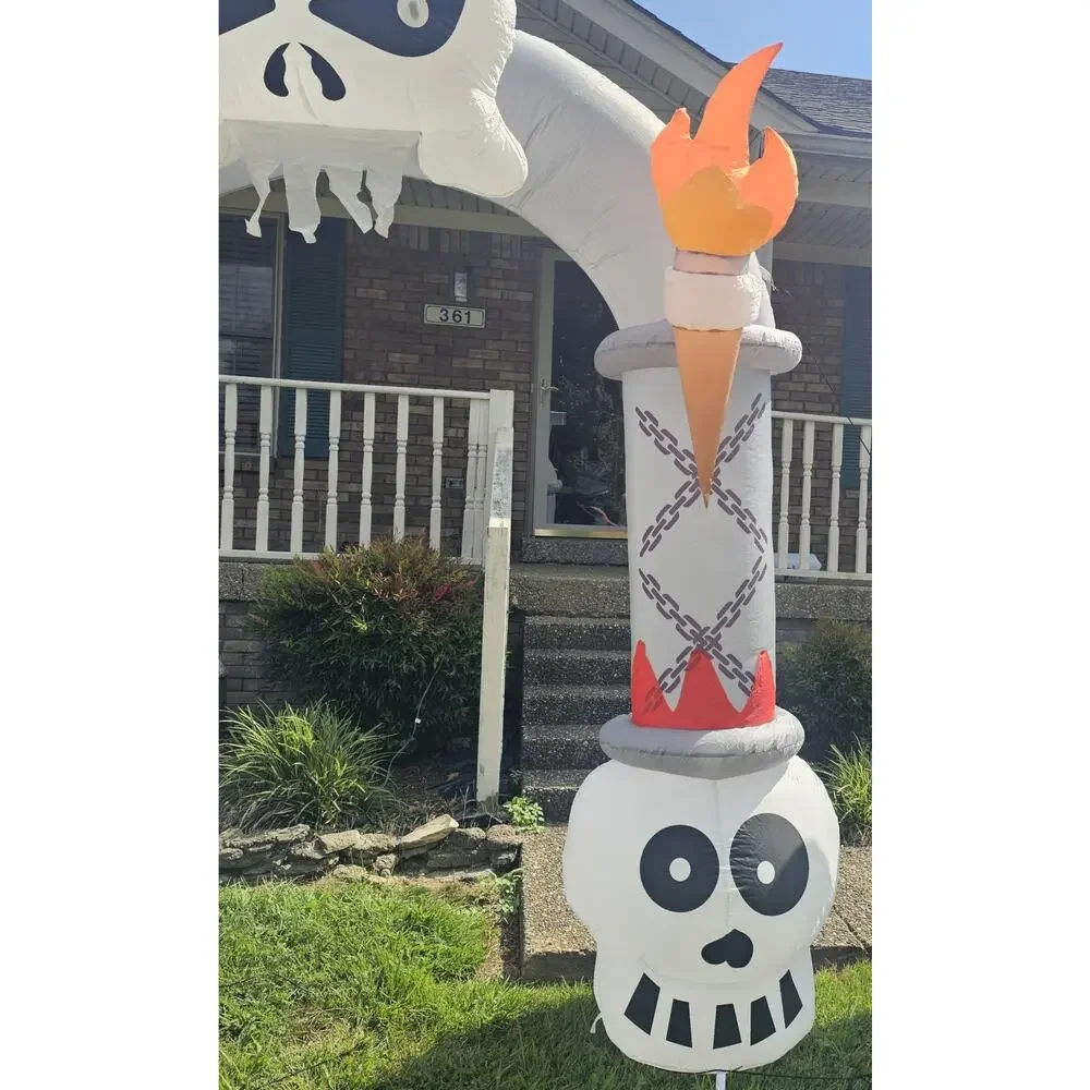 9FT Skeleton Skull Halloween Inflatable Archway with Built In LED Lights